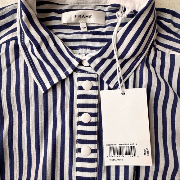 Frame The Snap Polo Striped Blue and White Top size M - Picture 7 of 13